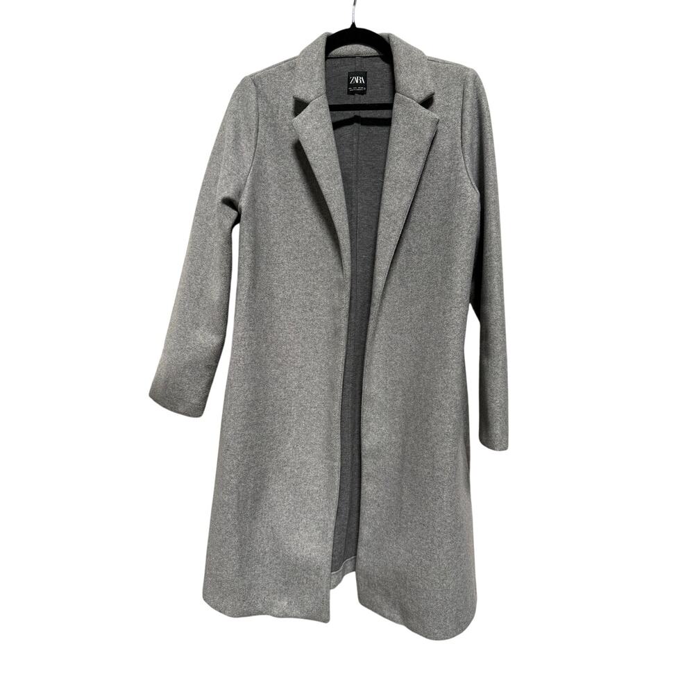 Zaras Coat Womens Large Open Front Trench Pockets Light Gray Open Front Long